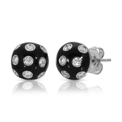 LORD Jewelry 18K white button earrings studs black enamel