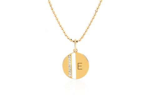 EF - 14k Yellow Mini Diamond Disc & White Enamel Stripe Necklace