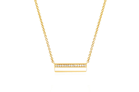 EF - 14k Yellow Mini Diamond & White Enamel Bar Necklace
