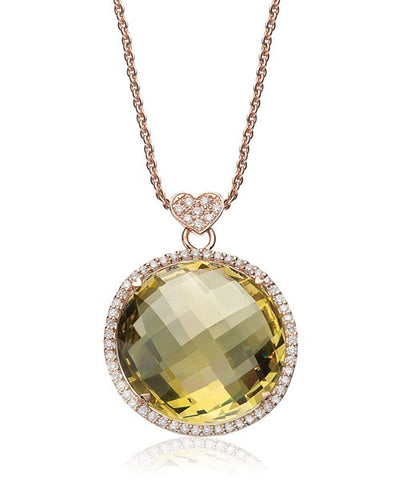 Lisa Nik Lemon Quartz Round Necklace With Diamonds