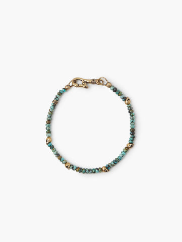 John Varvatos - Brass Skull Beads 4mm Rondelle Turquoise Beads BRACELET