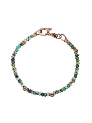 John Varvatos - Brass Skull Beads 4mm Rondelle Turquoise Beads BRACELET