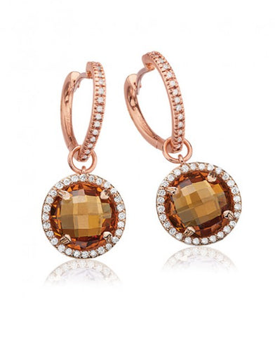 Lisa Nik Citrine Round Drops With Heart Hoops